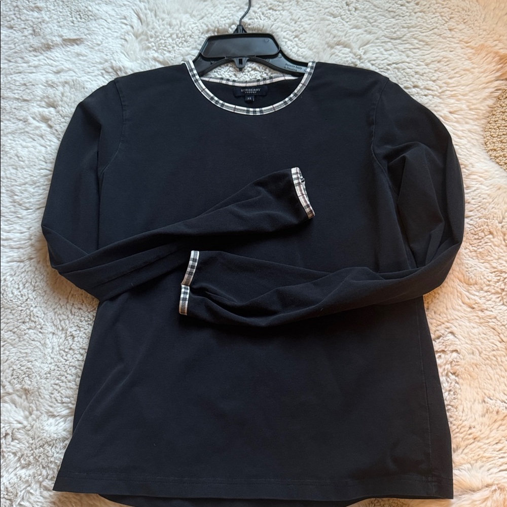 Burberry Black Long Sleeve Top with Check Trim - Picture 2 of 2
